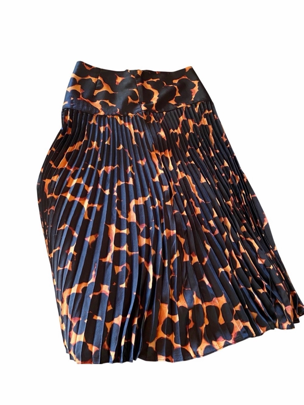 Future Collective Black Abstract Animal Print Pleated Midi Skirt Medium Leopard